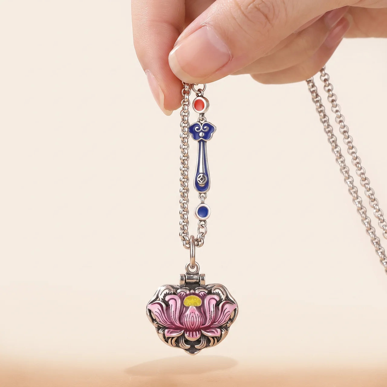 Copper Lotus Flower Pendant Necklace