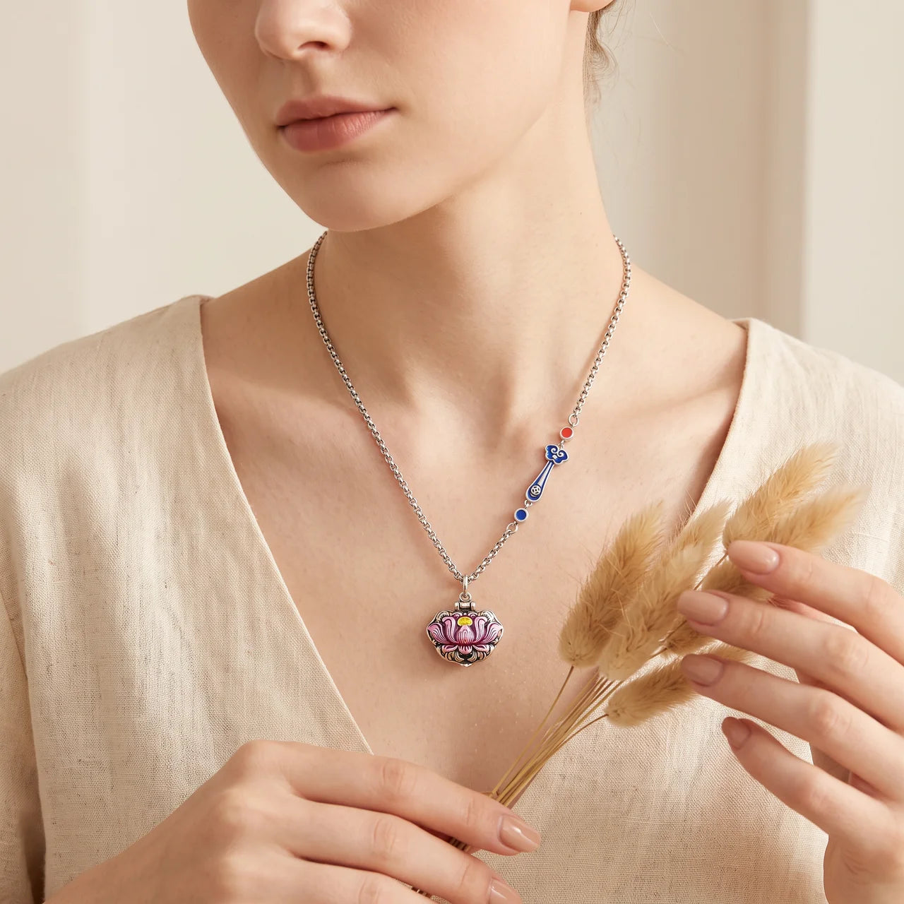 Copper Lotus Flower Pendant Necklace