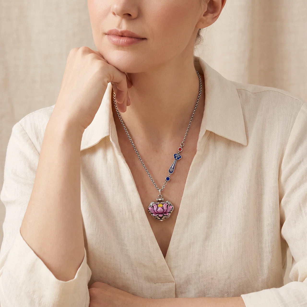 Copper Lotus Flower Pendant Necklace