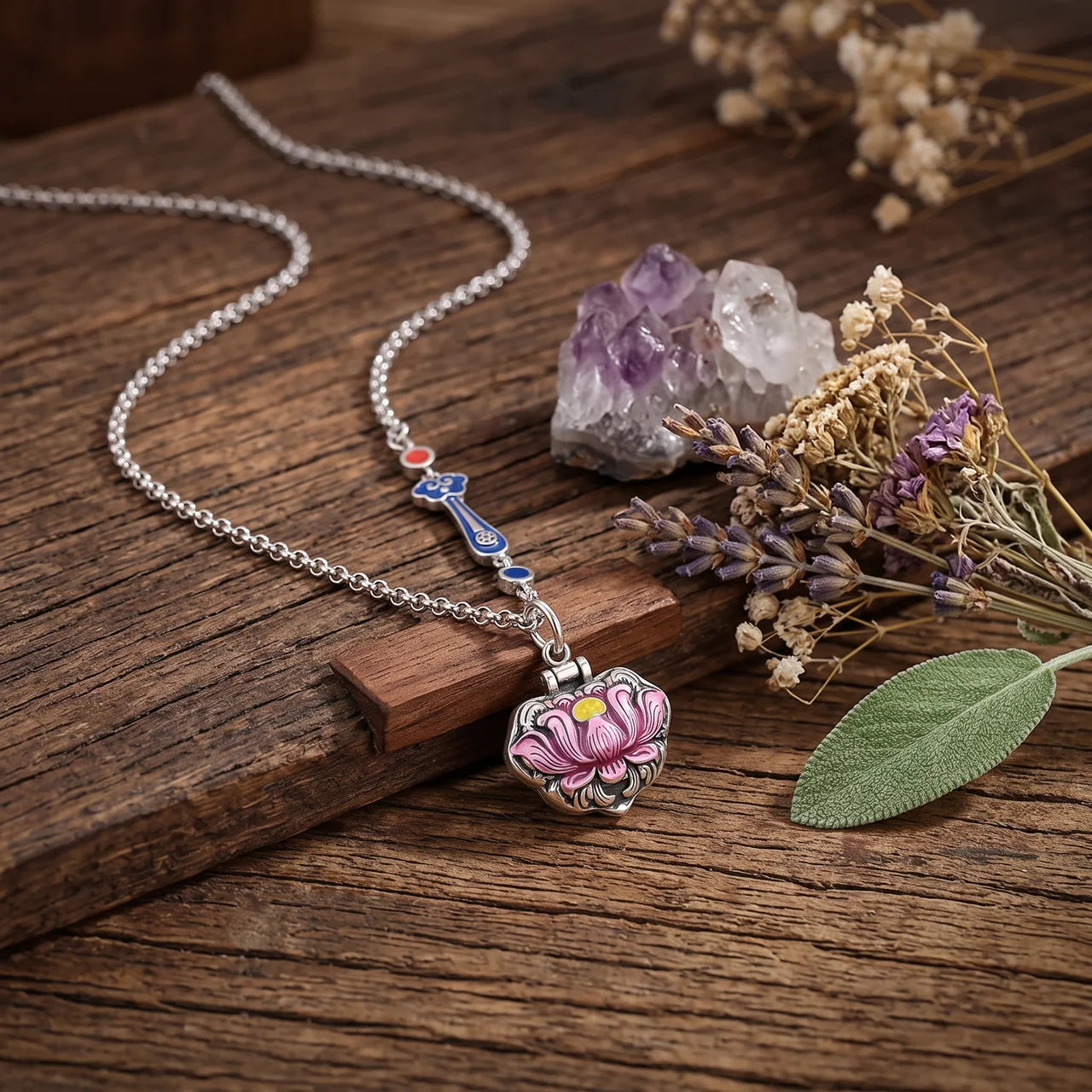 Copper Lotus Flower Pendant Necklace