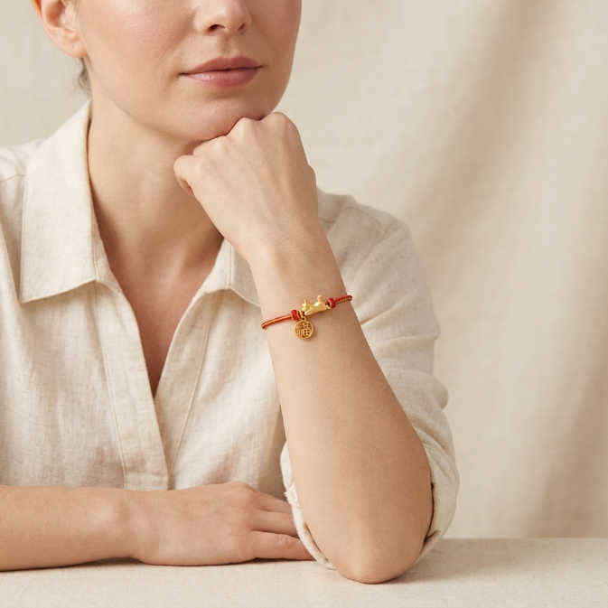 Copper Lucky Cat Fu Character String Bracelet