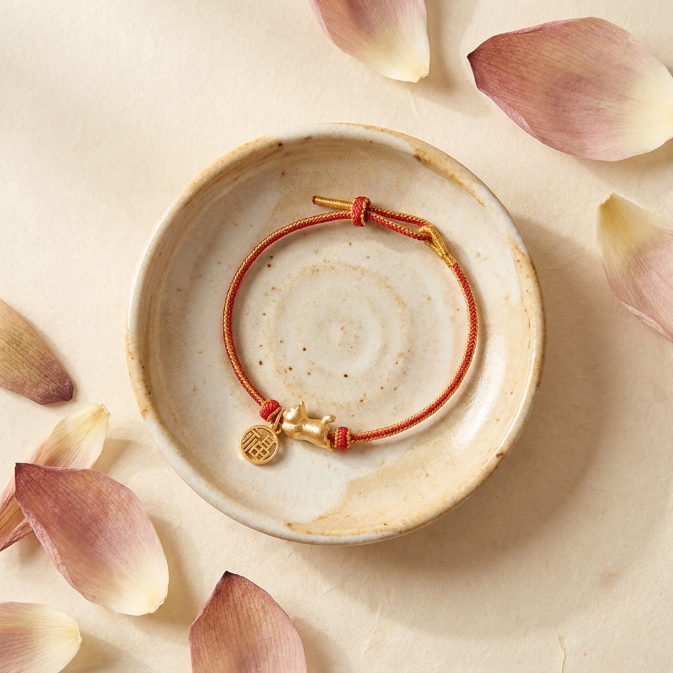 Copper Lucky Cat Fu Character String Bracelet