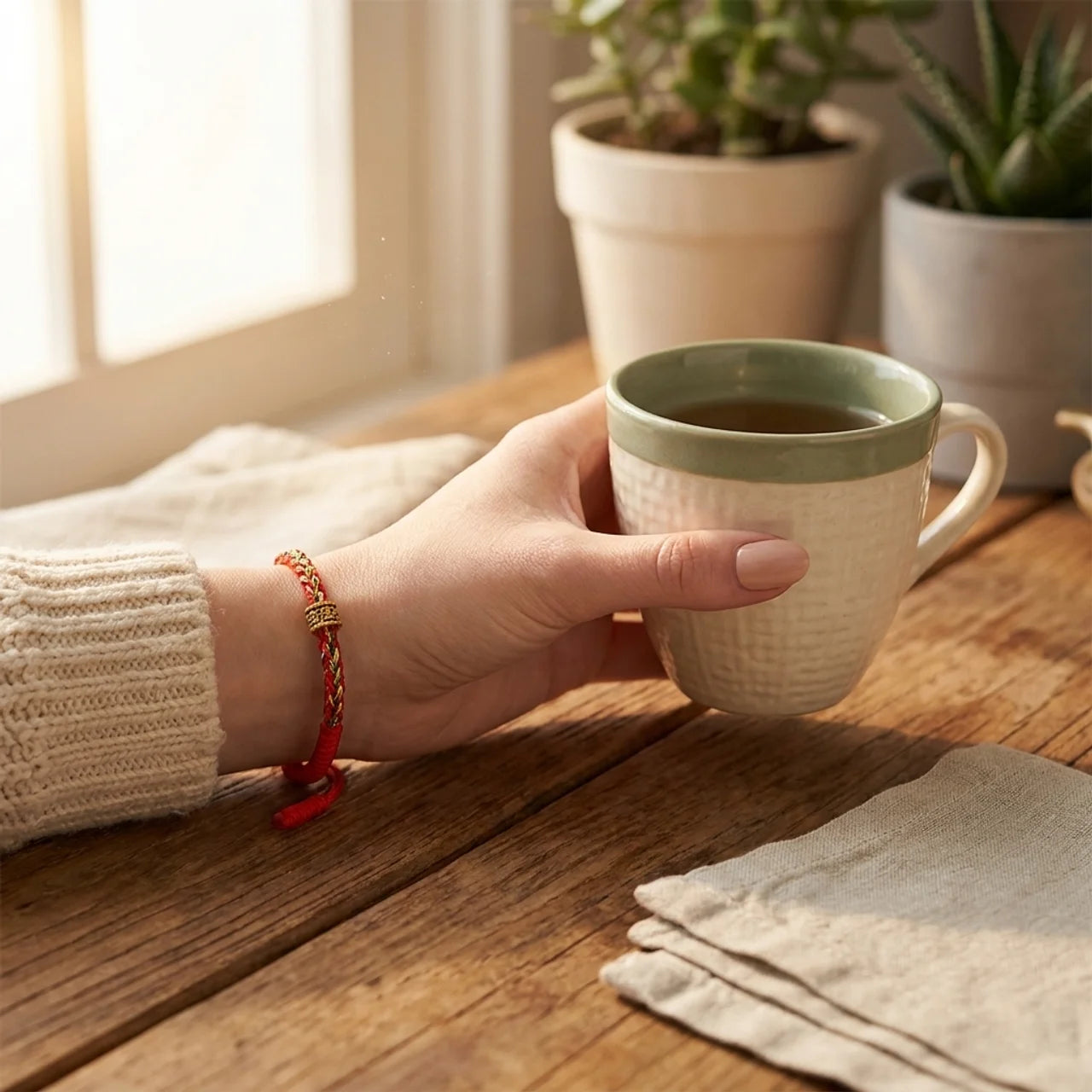 Copper Mantra Red String Bracelet