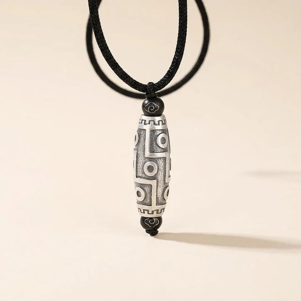 Copper Nine-Eye Dzi Auspicious Clouds Pendant Necklace