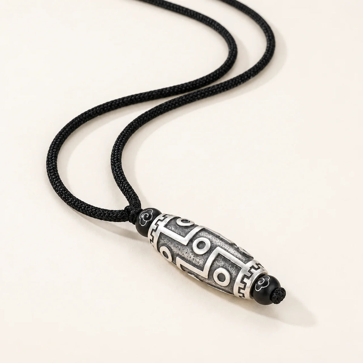 Copper Nine-Eye Dzi Auspicious Clouds Pendant Necklace