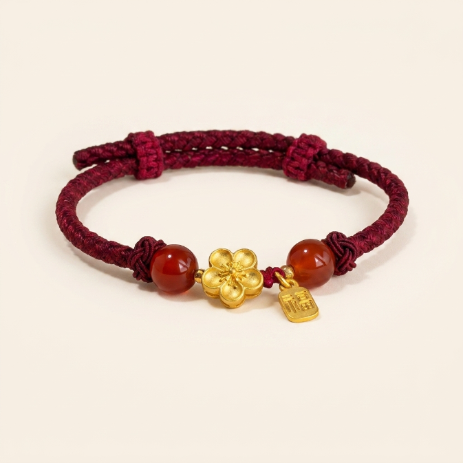 Copper Peach Blossom Fu Red String Bracelet