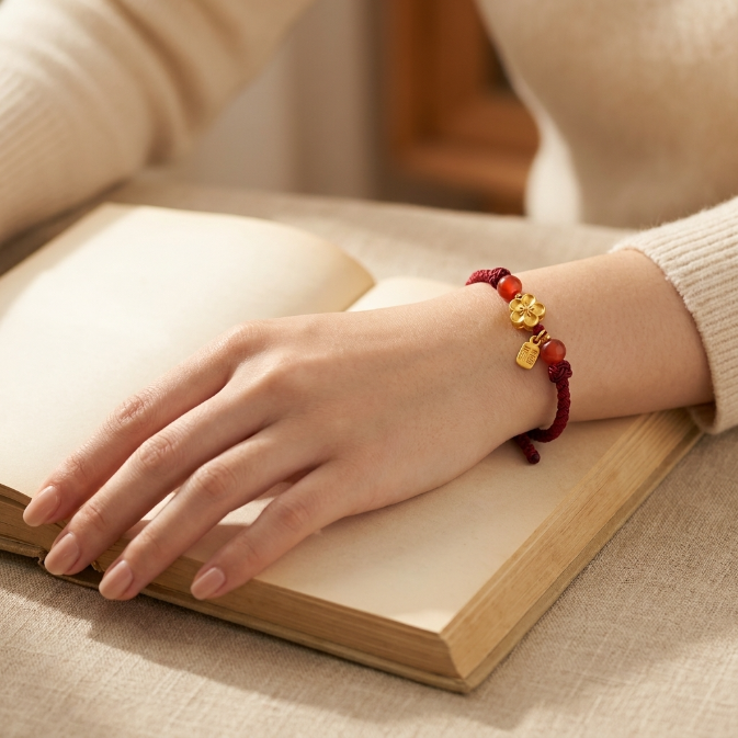 Copper Peach Blossom Fu Red String Bracelet