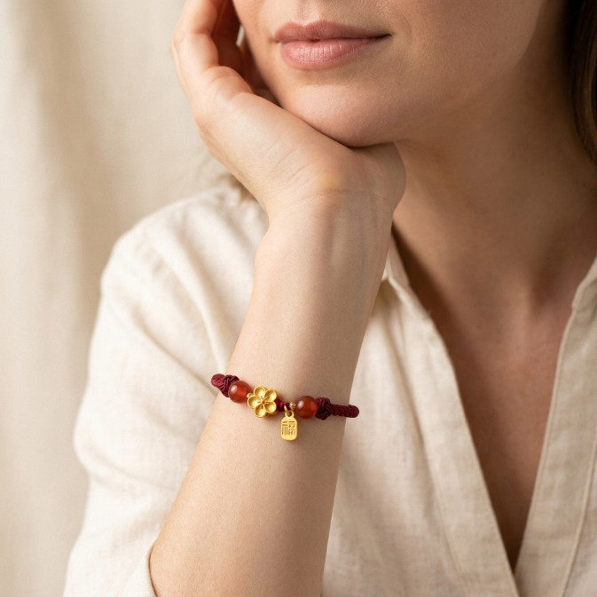 Copper Peach Blossom Fu Red String Bracelet