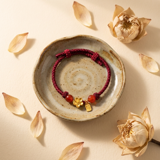 Copper Peach Blossom Fu Red String Bracelet