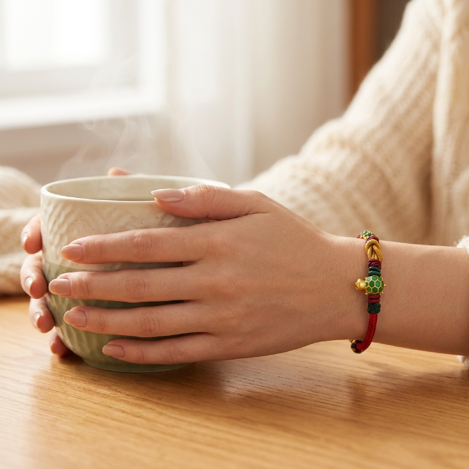 Copper Turtle Red String Protection Bracelet