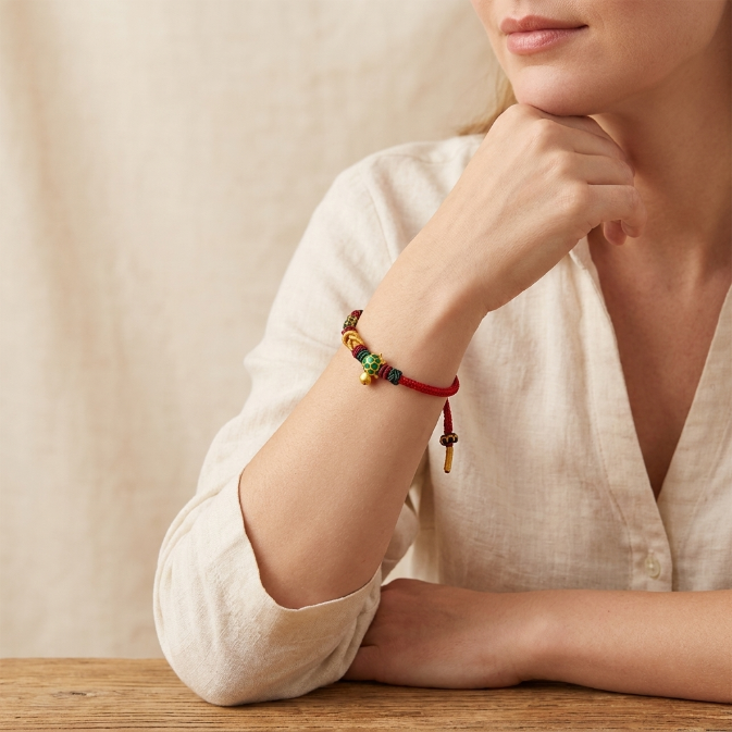 Copper Turtle Red String Protection Bracelet