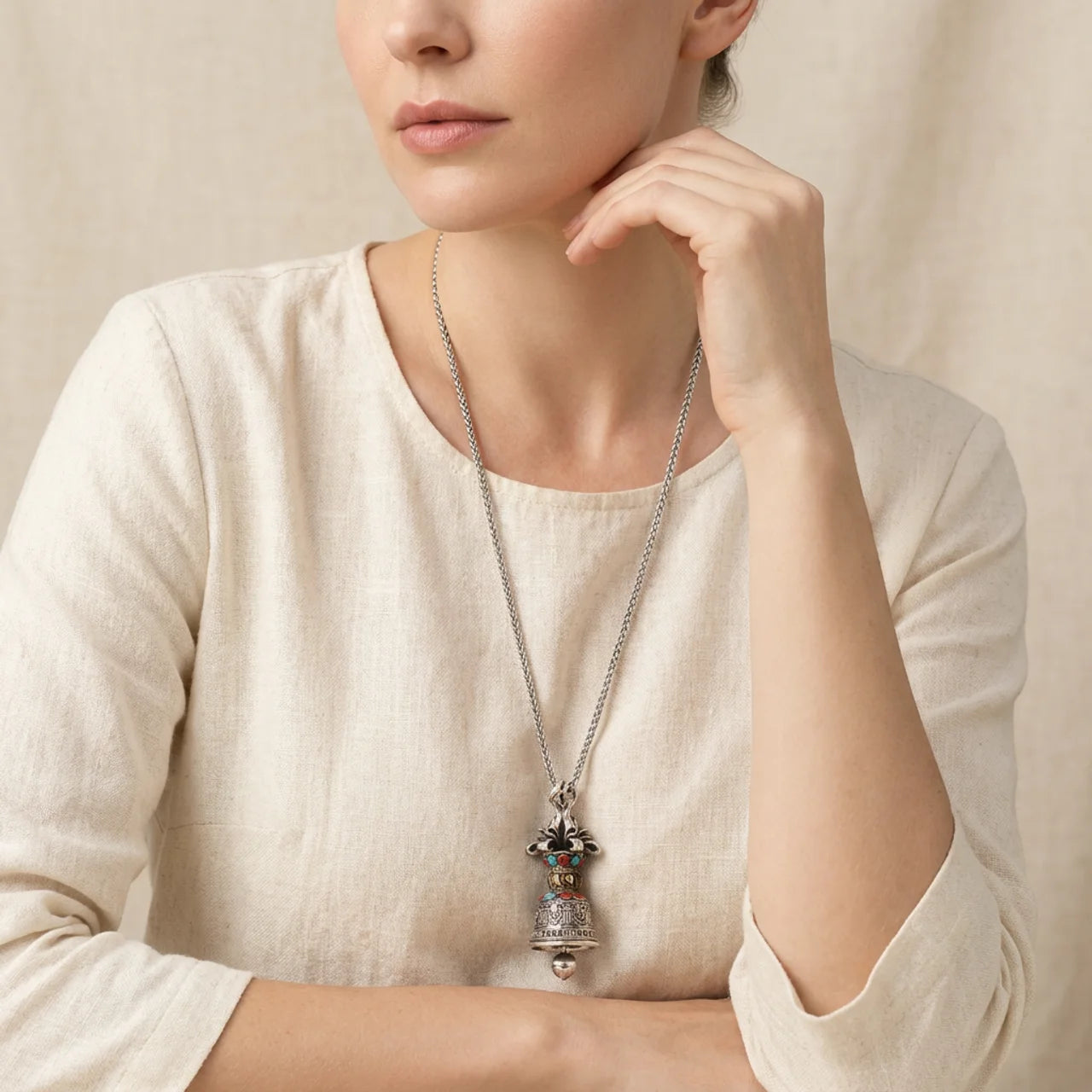 Copper Dorje Vajra Mantra Pendant Necklace