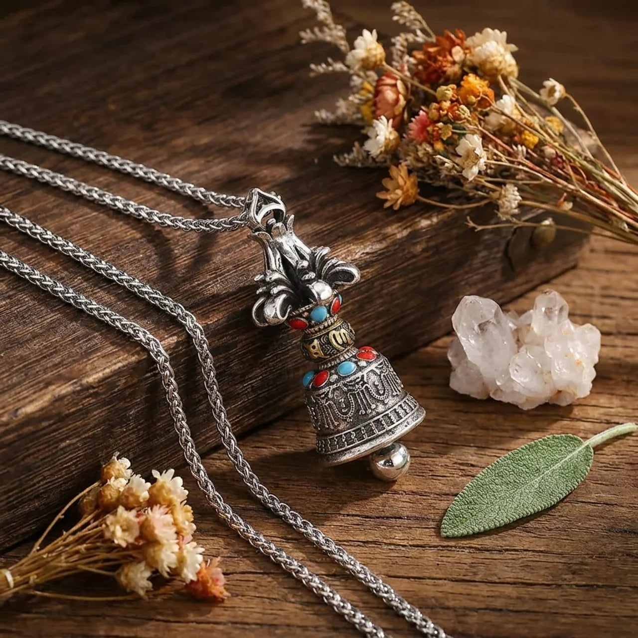 Copper Dorje Vajra Mantra Pendant Necklace