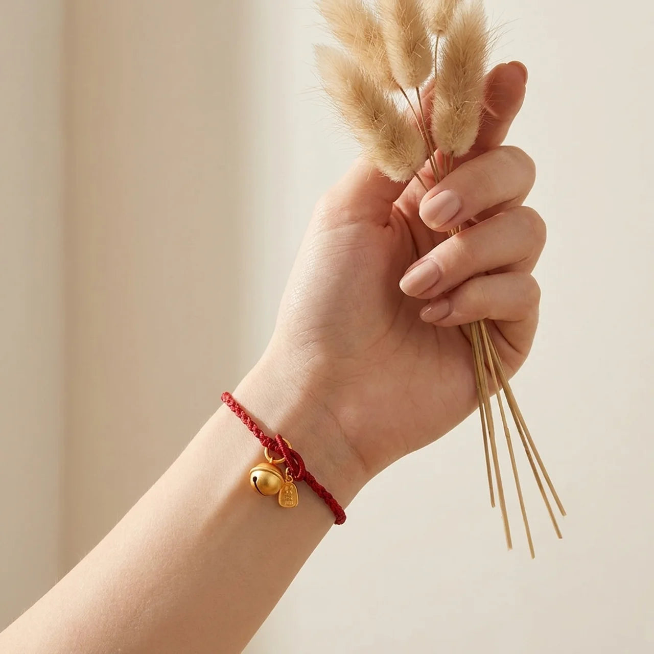 Copper Fu Character Bell Red Rope Bracelet