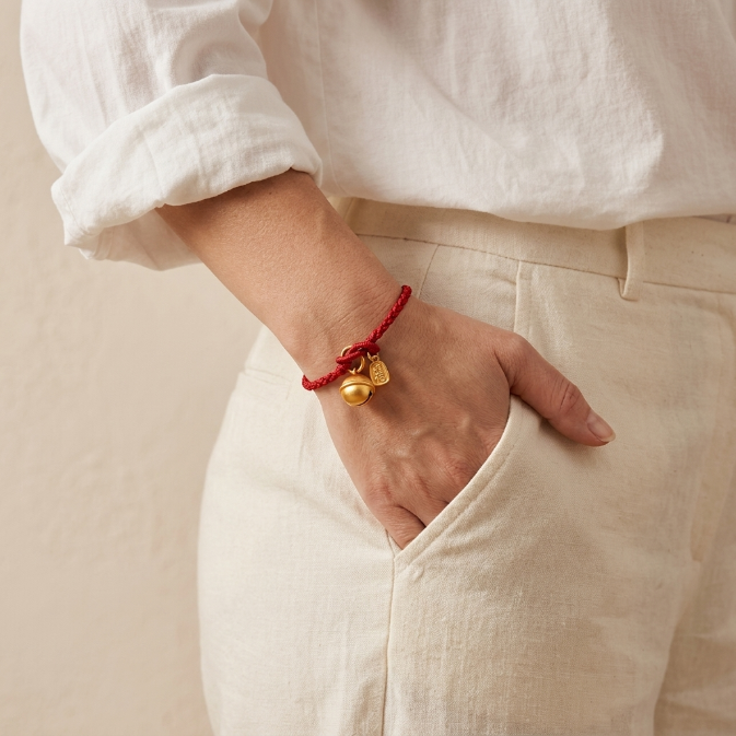 Copper Fu Character Bell Red Rope Bracelet