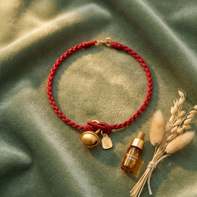 Copper Fu Character Bell Red Rope Bracelet