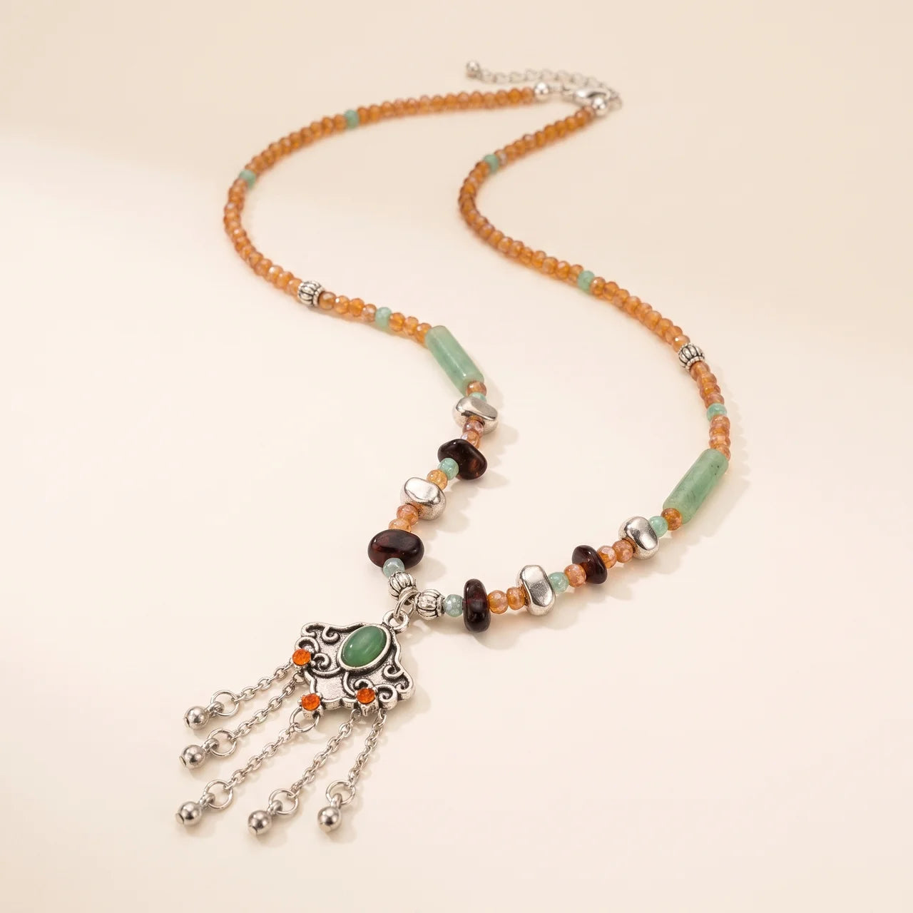 Crystal Copper Tassel Pendant Necklace