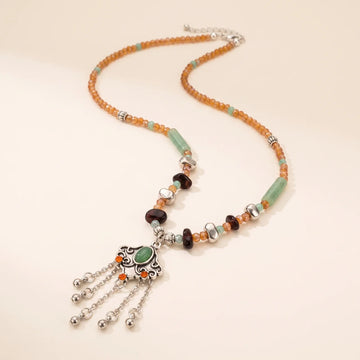 Crystal Copper Tassel Pendant Necklace