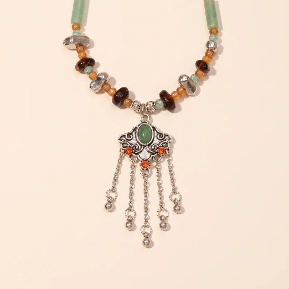 Crystal Copper Tassel Pendant Necklace