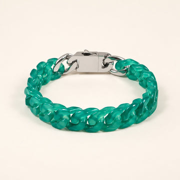 Cyan Green Agate Cuban Chain Bracelet