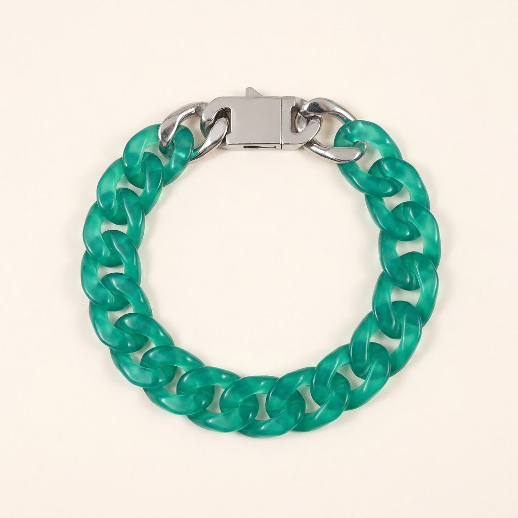 Cyan Green Agate Cuban Chain Bracelet