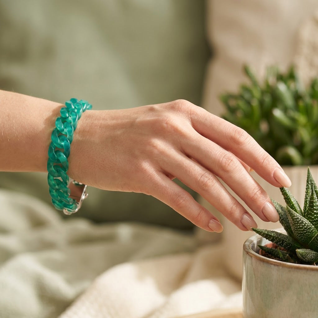 Cyan Green Agate Cuban Chain Bracelet