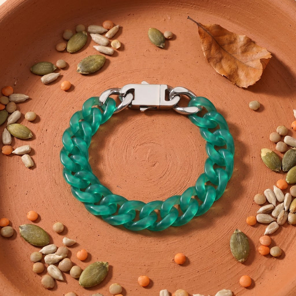 Cyan Green Agate Cuban Chain Bracelet