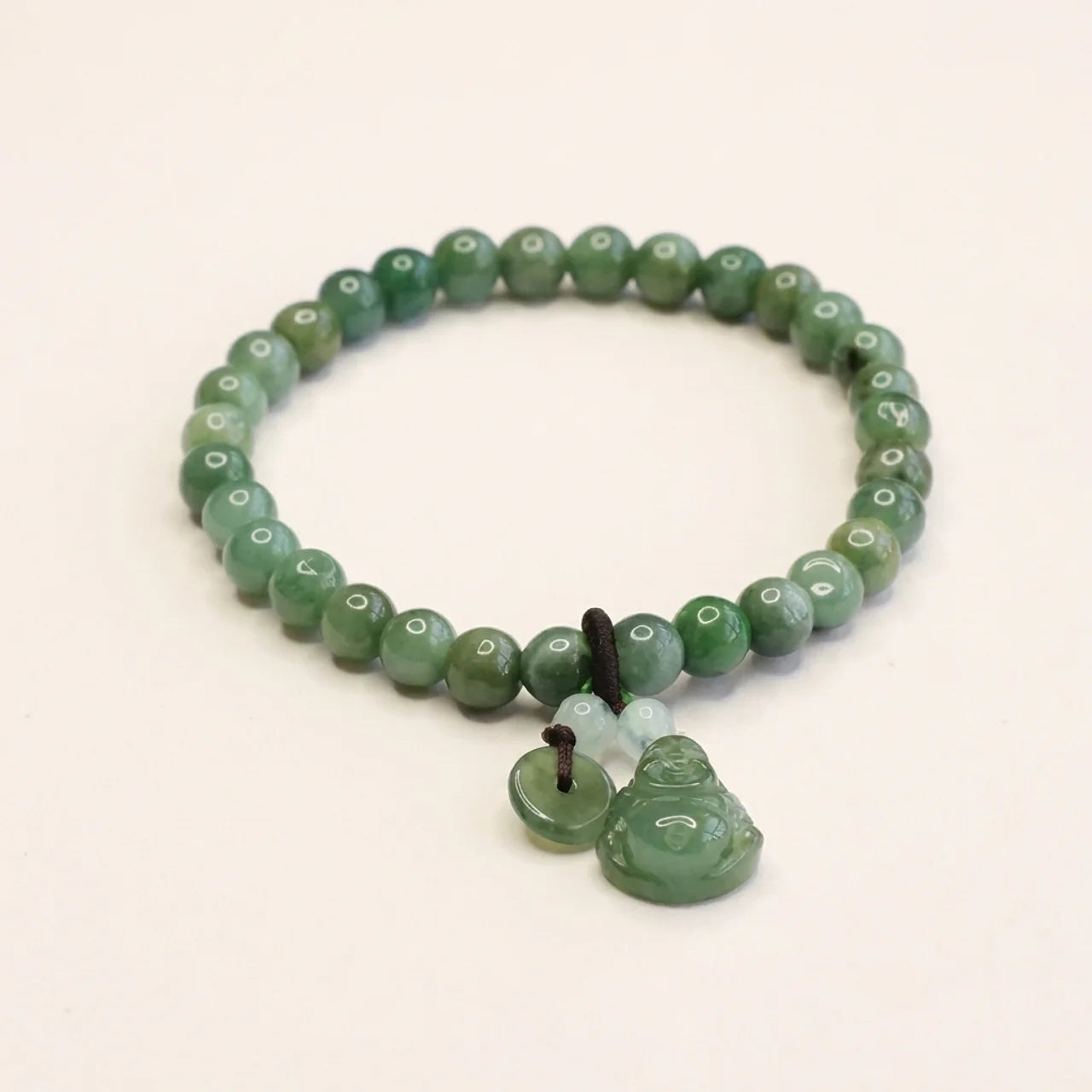 Cyan Jade Laughing Buddha Beaded Bracelet