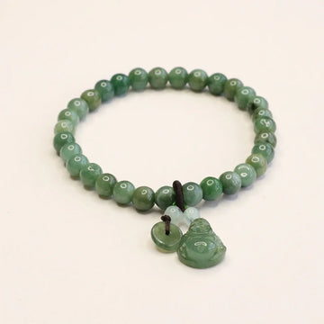 Cyan Jade Laughing Buddha Beaded Bracelet