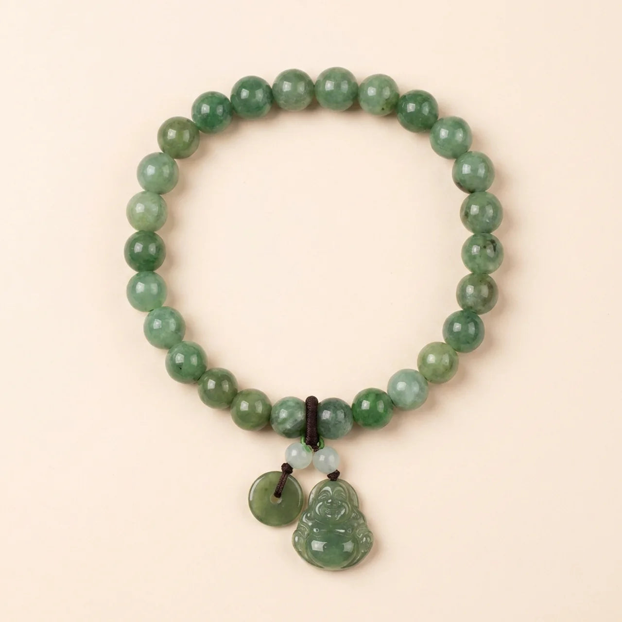 Cyan Jade Laughing Buddha Beaded Bracelet