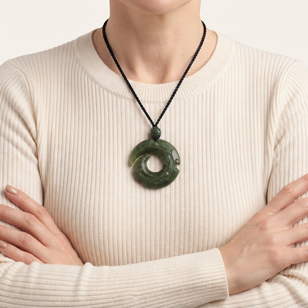 Cyan Jade Peace Buckle Pendant Necklace