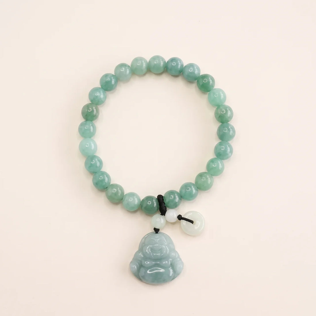 Cyan Jade Laughing Buddha Beaded Bracelet