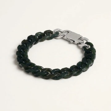 Dark Green Nephrite Jade Cuban Link Bracelet