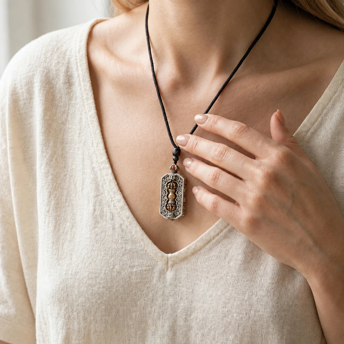 Dorje Vajra Mantra Rotatable Lotus Pendant