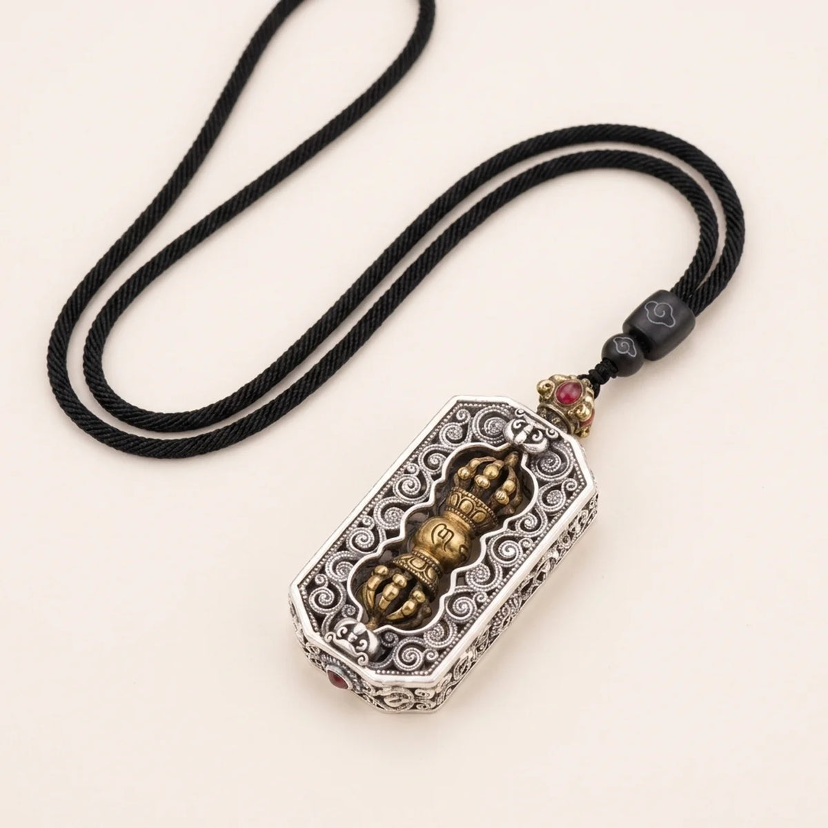 Dorje Vajra Mantra Rotatable Lotus Pendant