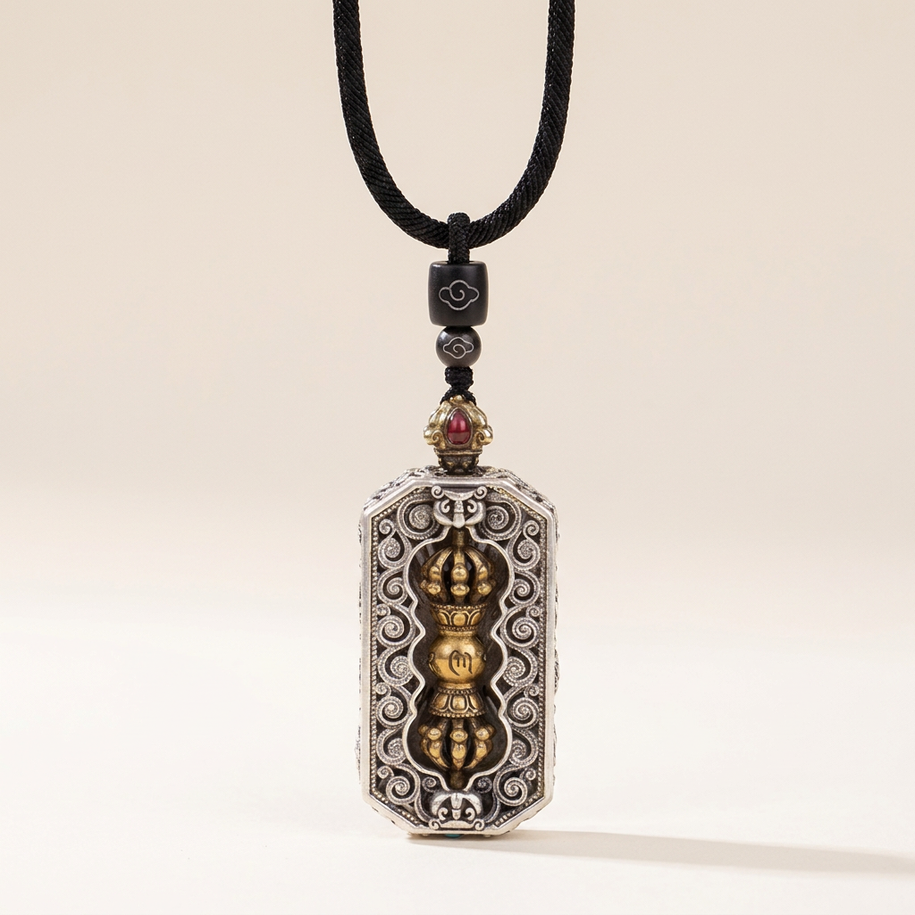 Dorje Vajra Mantra Rotatable Lotus Pendant