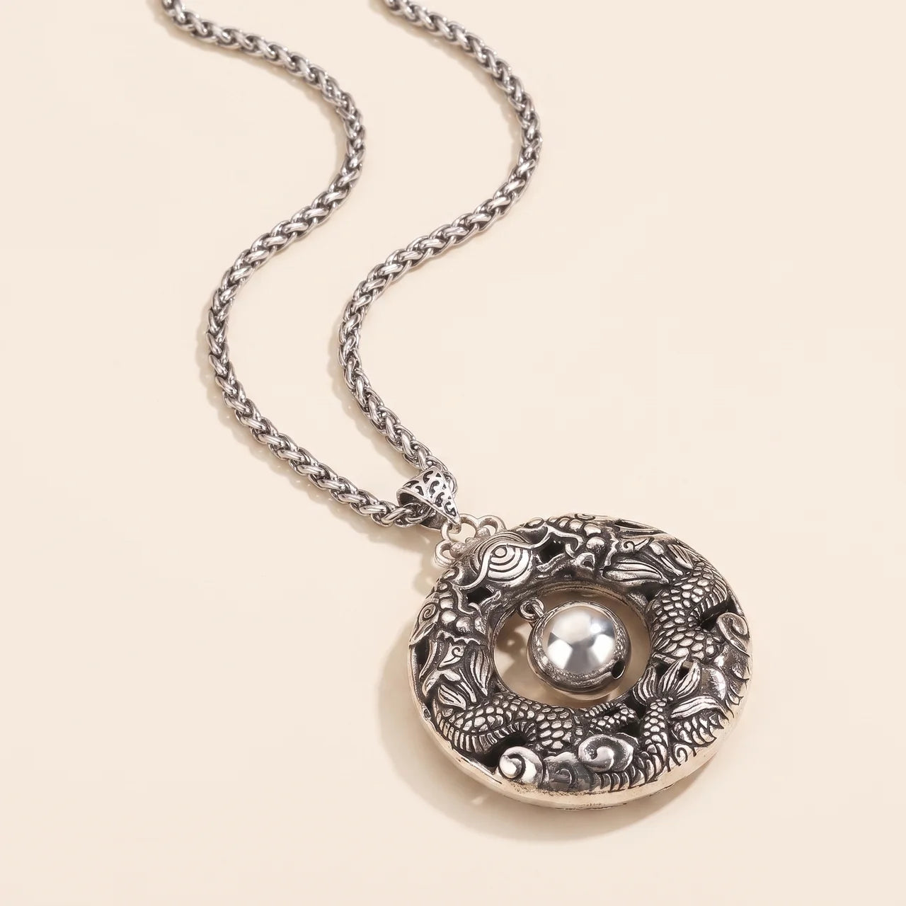 Double Dragon Copper Pendant Necklace