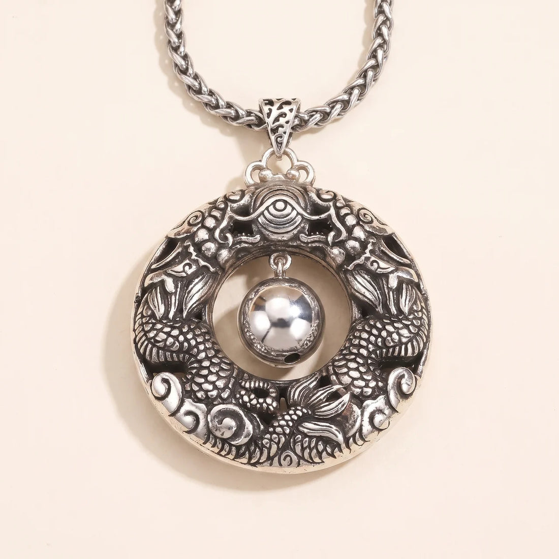 Double Dragon Copper Pendant Necklace
