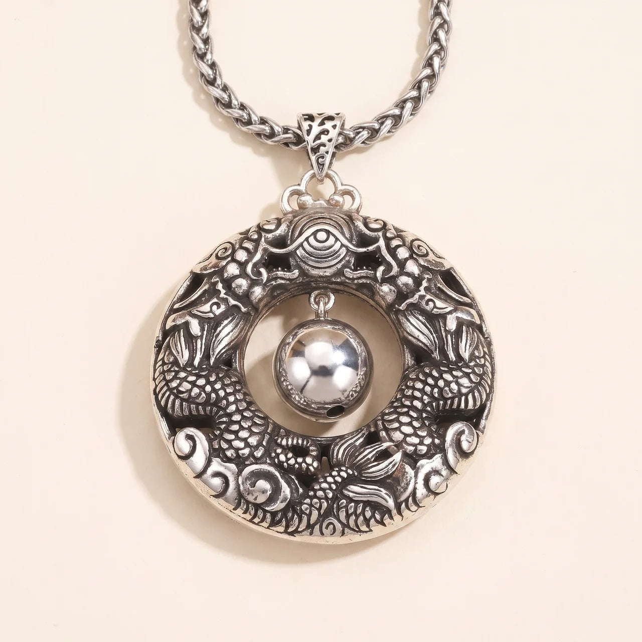Double Dragon Copper Pendant Necklace