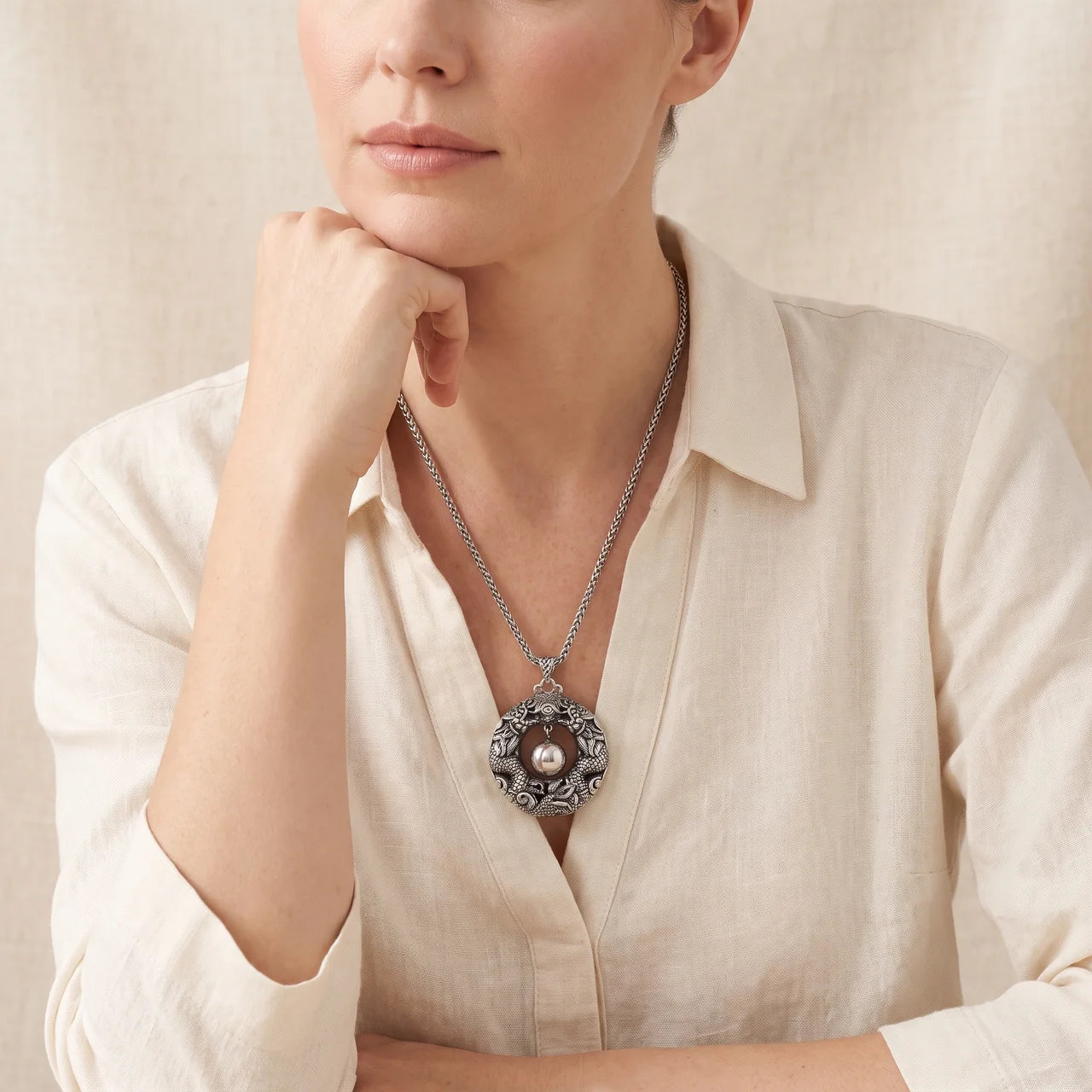 Double Dragon Copper Pendant Necklace