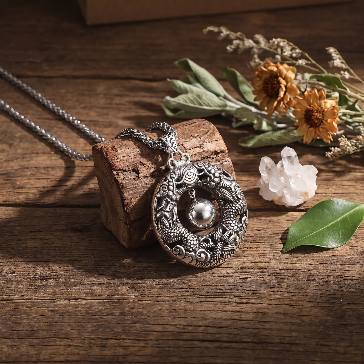 Double Dragon Copper Pendant Necklace