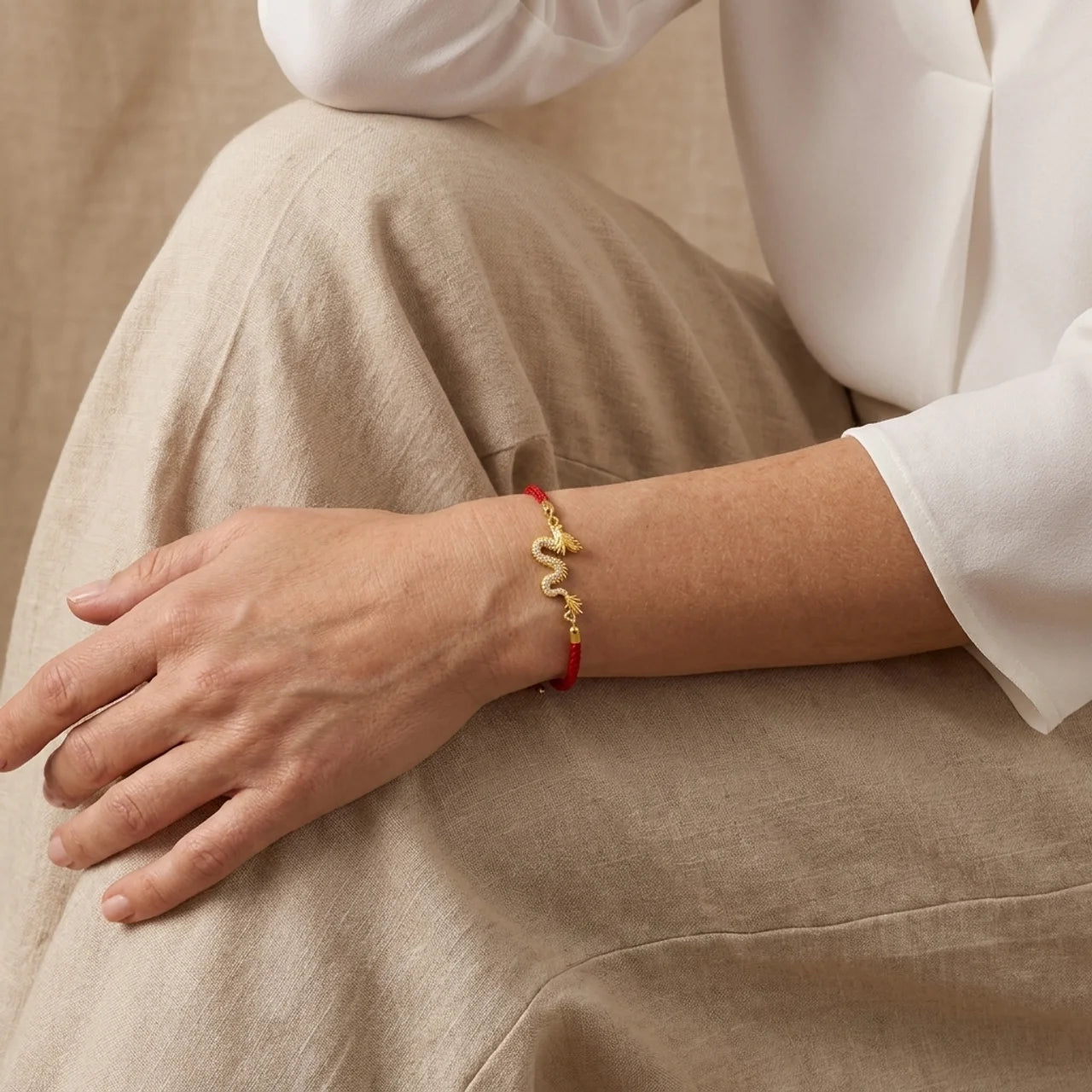 Dragon Red String Silver Bracelet