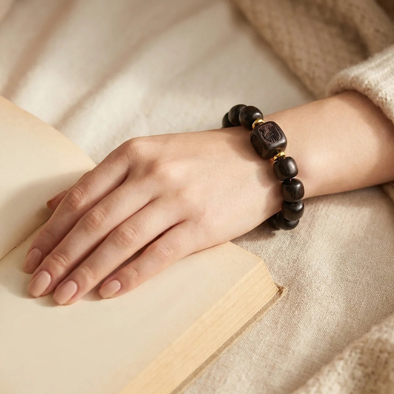 Ebony Wood Barrel Bead Bracelet