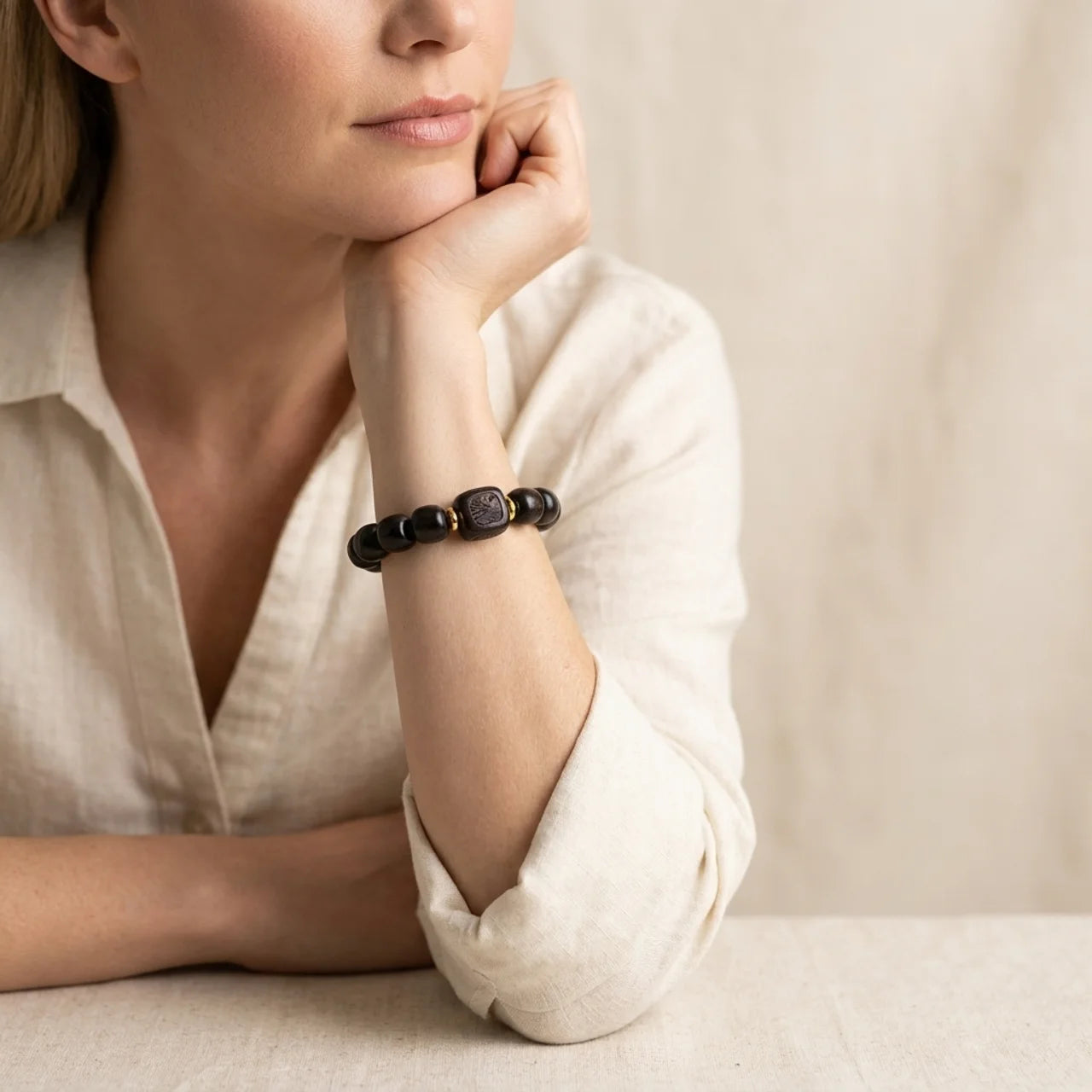 Ebony Wood Barrel Bead Bracelet