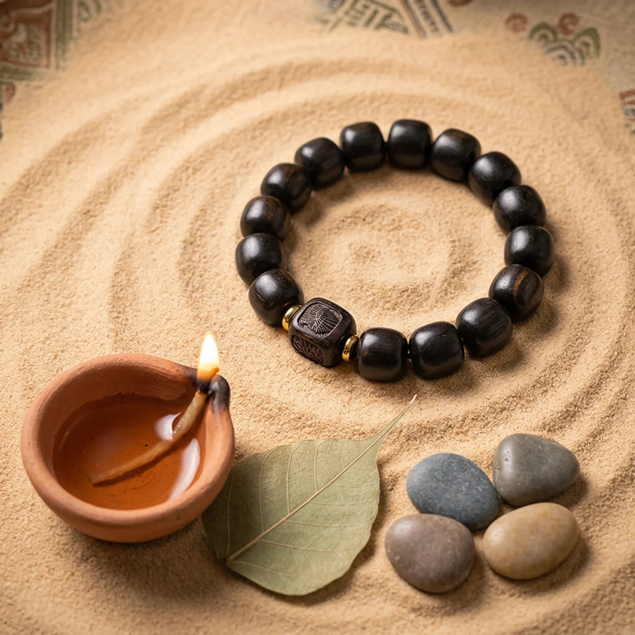Ebony Wood Barrel Bead Bracelet