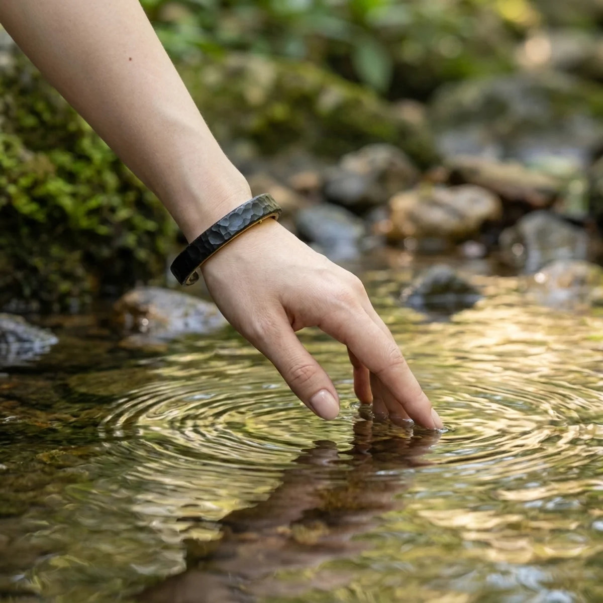 Ebony Wood Brass Inlay Cuff Bracelet