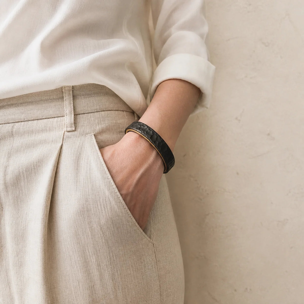 Ebony Wood Brass Inlay Cuff Bracelet