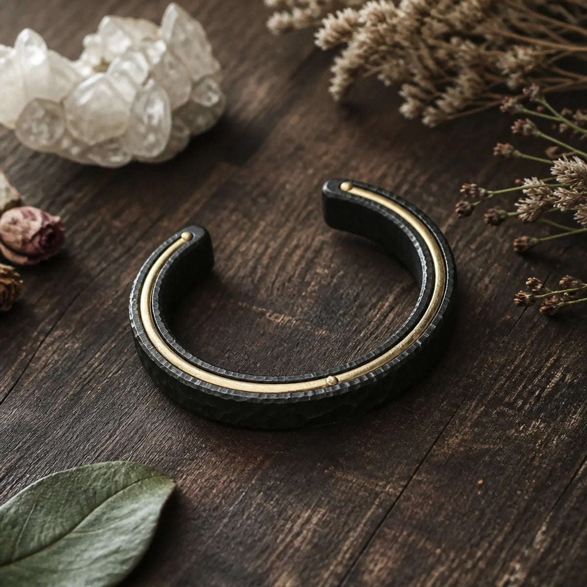 Ebony Wood Brass Inlay Cuff Bracelet