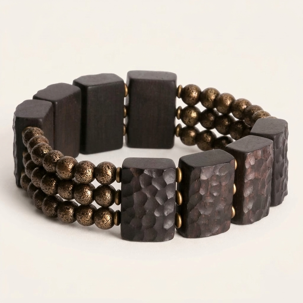 Schwarzes Ebenholz Messing Herrenarmband