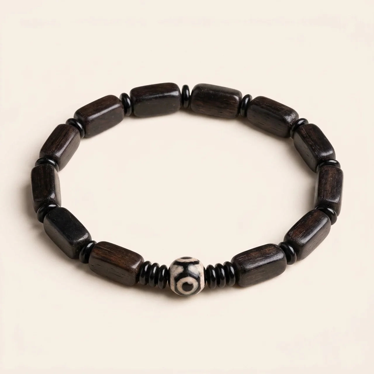Ebony Wood Dzi Bead Balance Bracelet